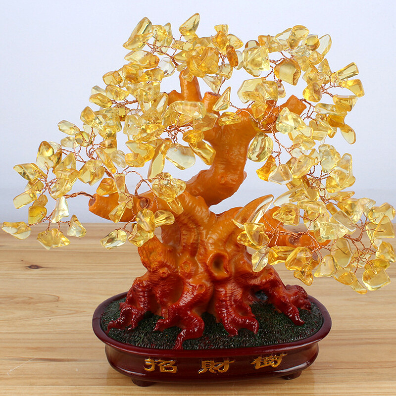 佳慕斯黄水晶摇钱树摆件 时尚装饰与吉祥寓意的完美结合
